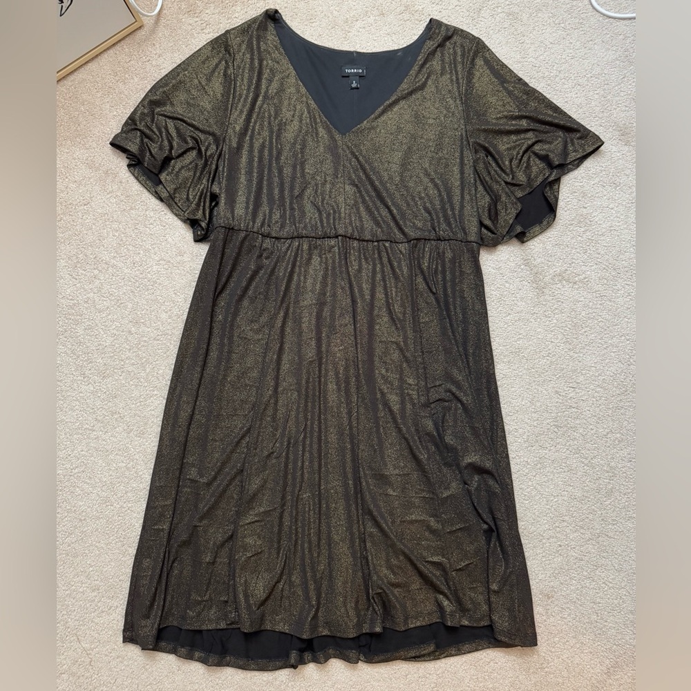 Torrid Black & Gold Glitter Skater Dress